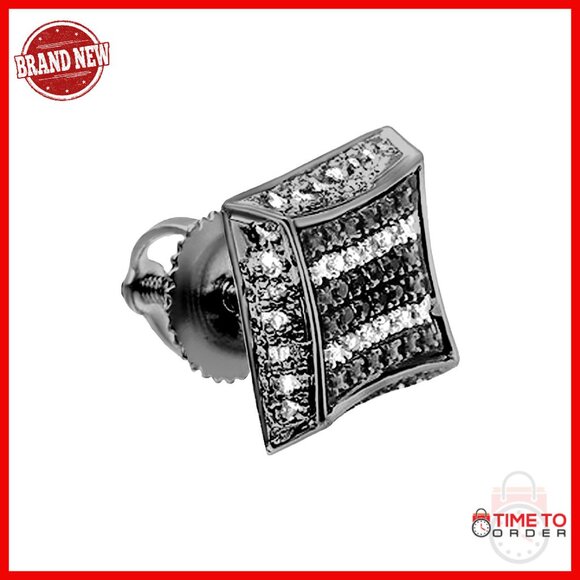 9.5mm Kite Stud Earrings Black Plated Sterling Silver Diamond